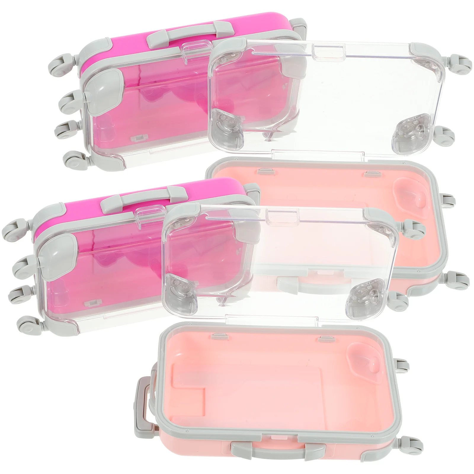 4 Pcs Mini Simulation Trolley Case Travel Suitcases Rolling Empty Lash Boxes Plastic Luggage Makeup