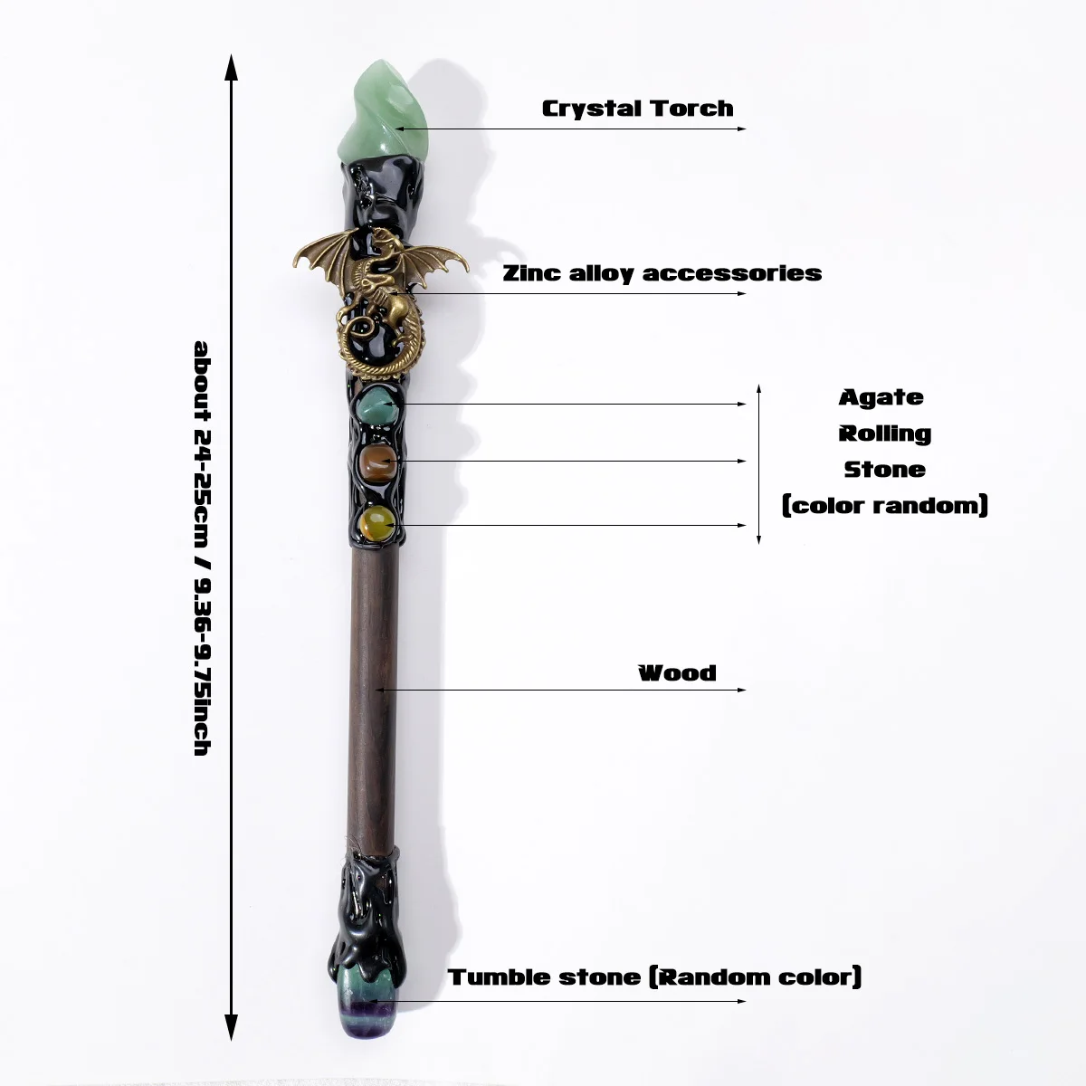 1PC 1PC Natural Gemstone Rose Quartz Citrine torch Crystal Scepter Raw Stone Magic Wand Fancy Magic Wands for Kids