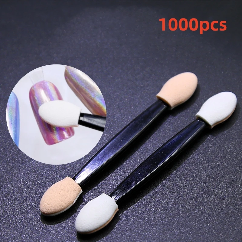 1000pcs Dual-ended Sponge Nail Powder Brushes Multifunctional Nail Eyeshadow Applicator Disposable Sponge Sticks Makeup Kit Tool