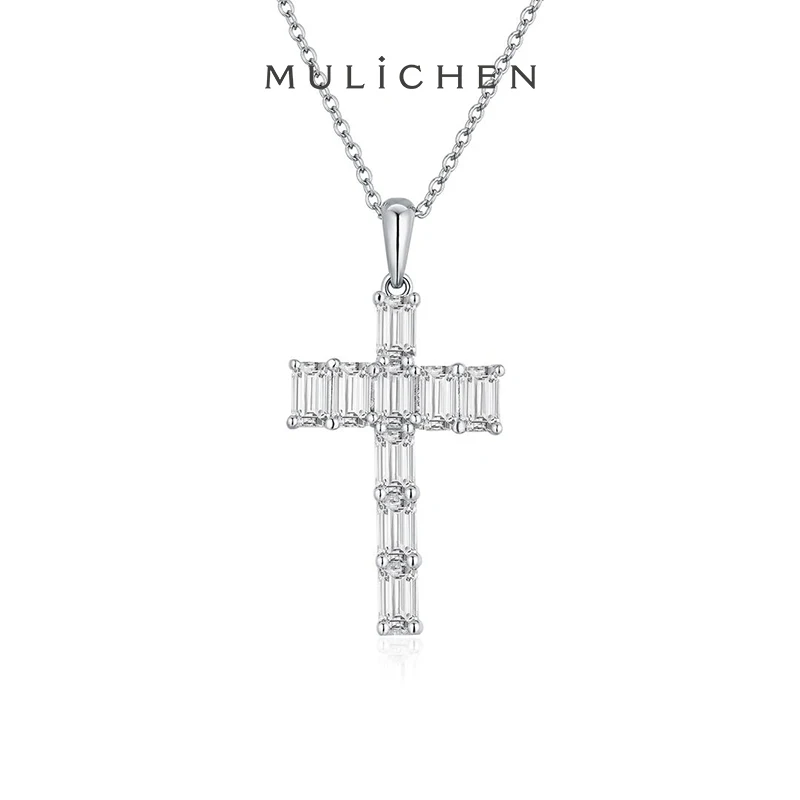 

MULICHEN Excellent Cut EF Color Sparkling Moissanite Cross Pendants Necklace Men's Chain God Accessories Woman 925 Sterling