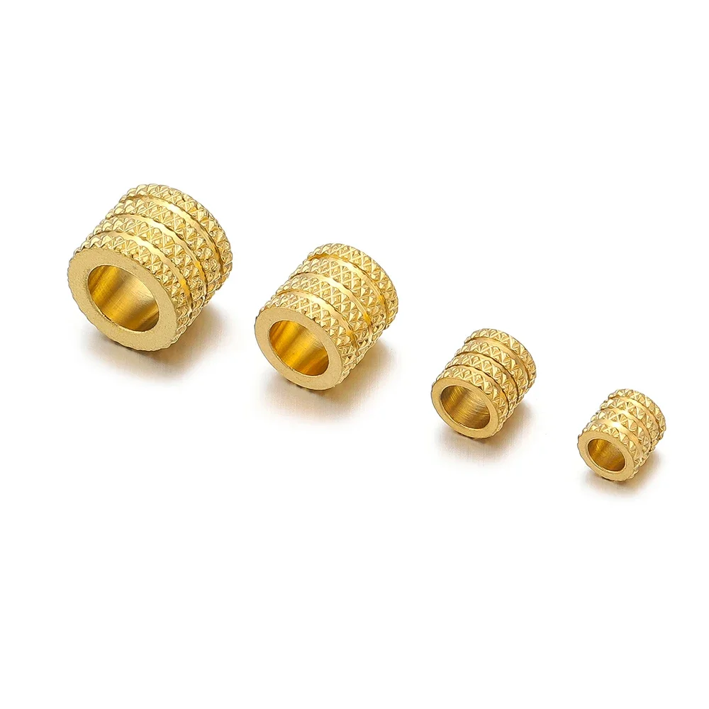 Perles moletées à grand trou en acier inoxydable, 10 pièces, perles d'espacement amples pour bricolage, résultats de colliers et de bracelets, fabrication de bijoux, vente en gros