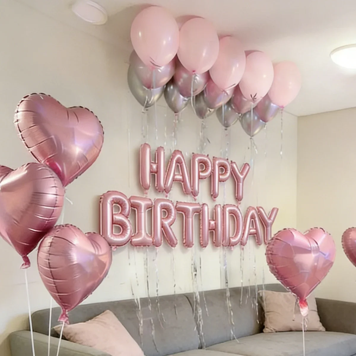 Pink Birthday Balloon Set with Bow Aluminum Film Balloon for Birthday Party Balloon Atmosphere Decoration Photo Props view 6