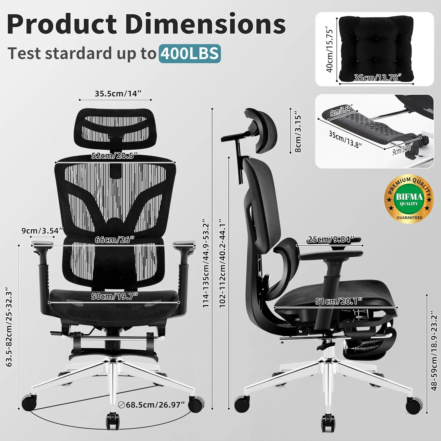 Ergonomic Office Chair With Footrest 4-Level Adjustable Lumbar Support, Customized