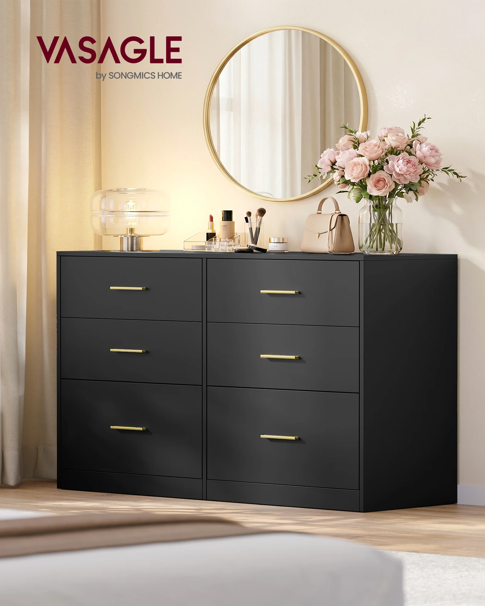 VASAGLE Custos Collection - Dresser for Bedroom, Chest of Drawers for Closet, Modern Style, TV Stand for Living Room, 6 Drawers,