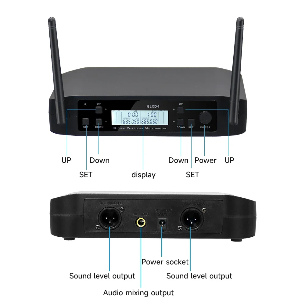 GLXD4 Professional 2-Channel UHF Wireless Microphone System Light-Weight Portable Style Headset Stage Performance Studio Home