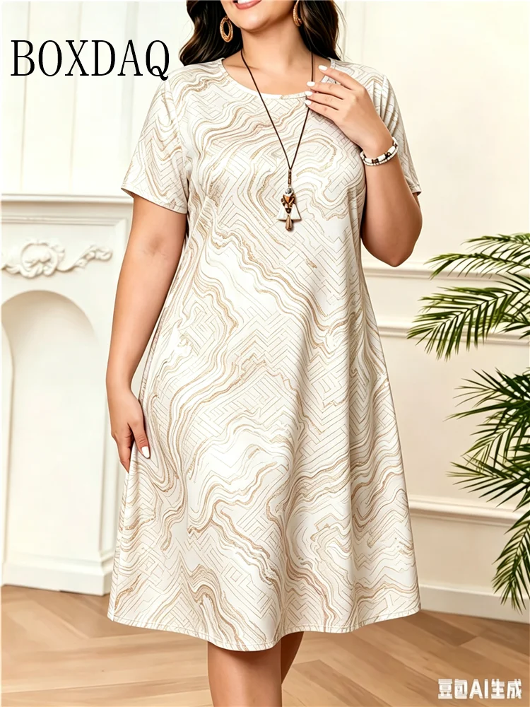 Marble Print Dresses For Women Summer Clothing Fashion Plus Size Short Sleeve Dress Casual Tie Dye Abstract Loose Home Dresses
