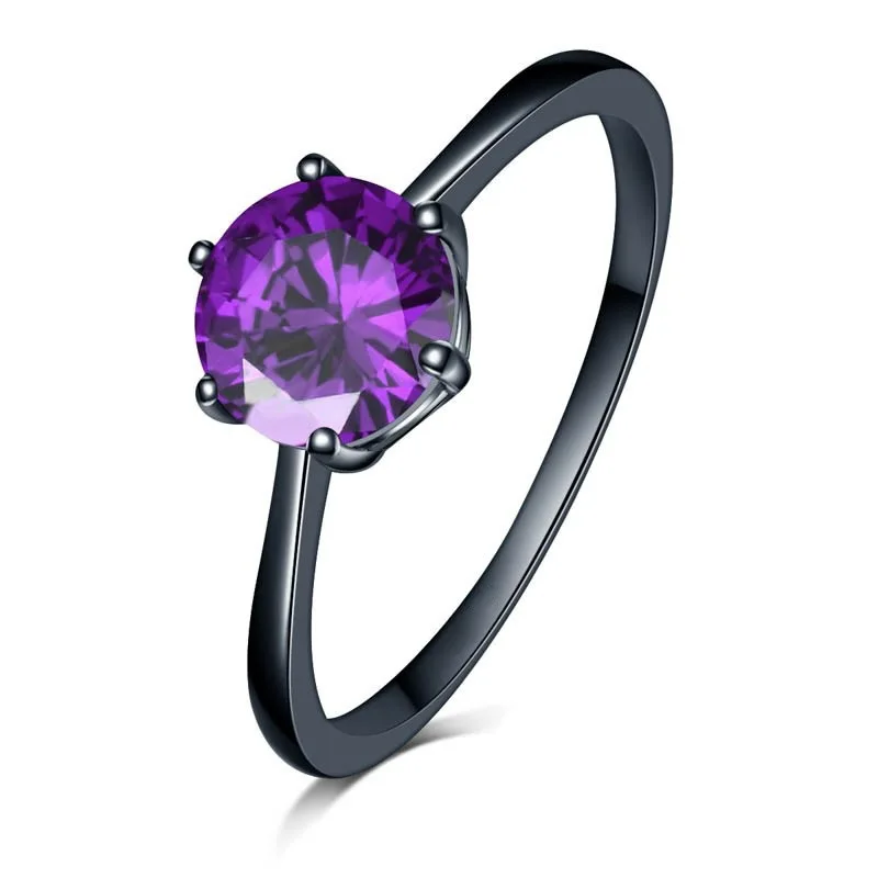 S925 Sterling Silver Ring Hot Sale Classic Six-claw Ring with Colorful Green Purple Red Black Gold Ring