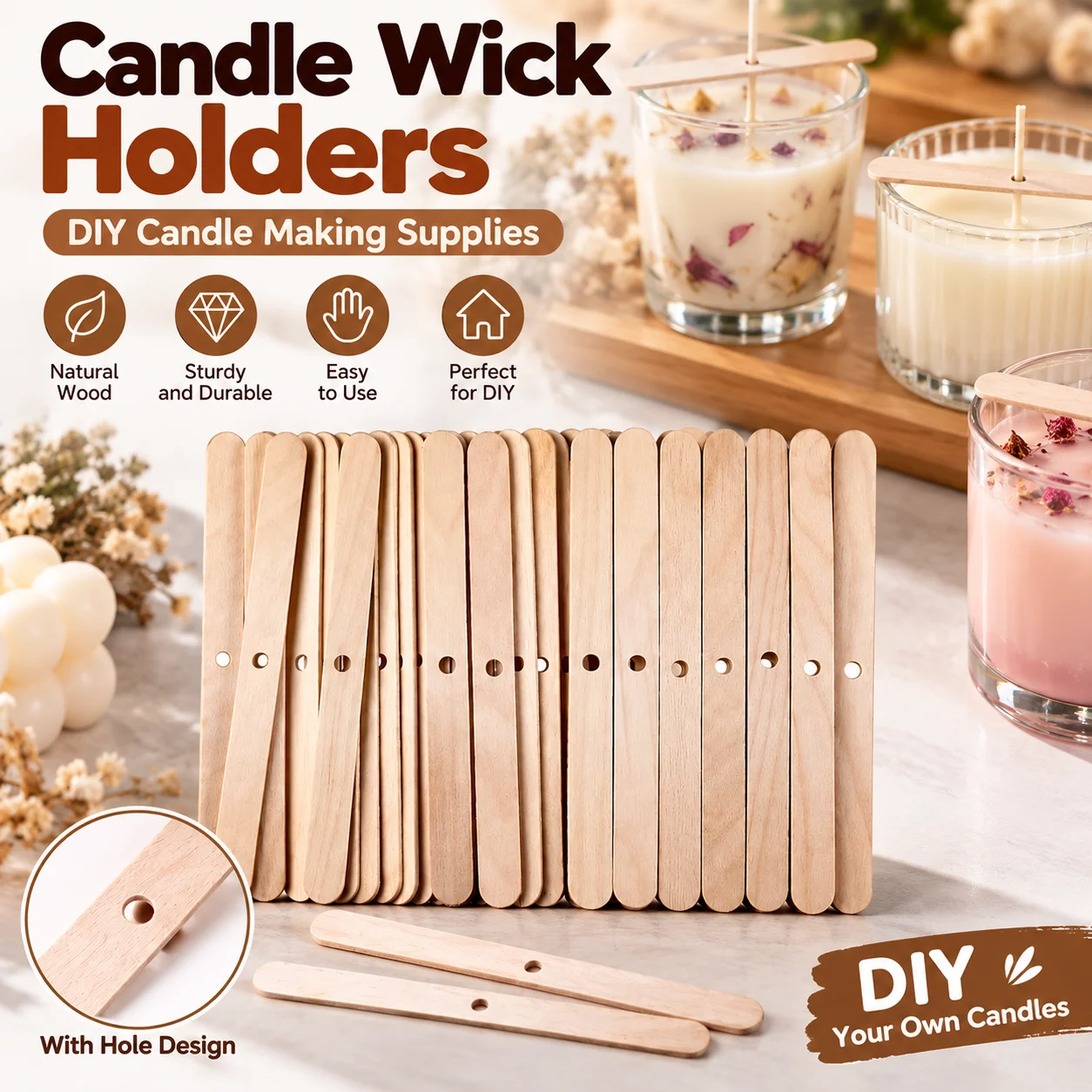 50Pcs Candle Making Wax Core Wooden Holder Soy Wax Centering Device For Aromatherapy Making DIY Candle Wicks Making Tool