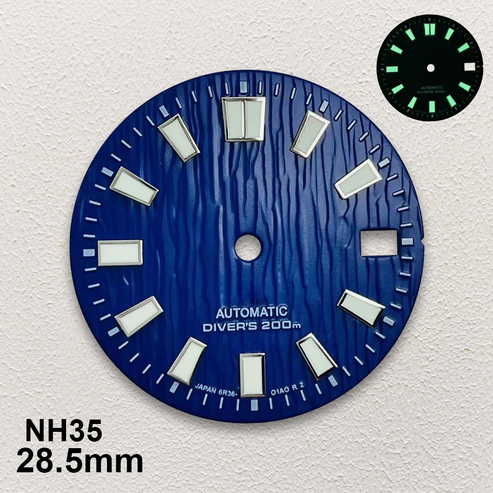 28.5mm S Logo Glacier Dial Fit NH35/NH36 Japanese Automatic Movement Green Luminous High-Quality Watch Modification Accessories