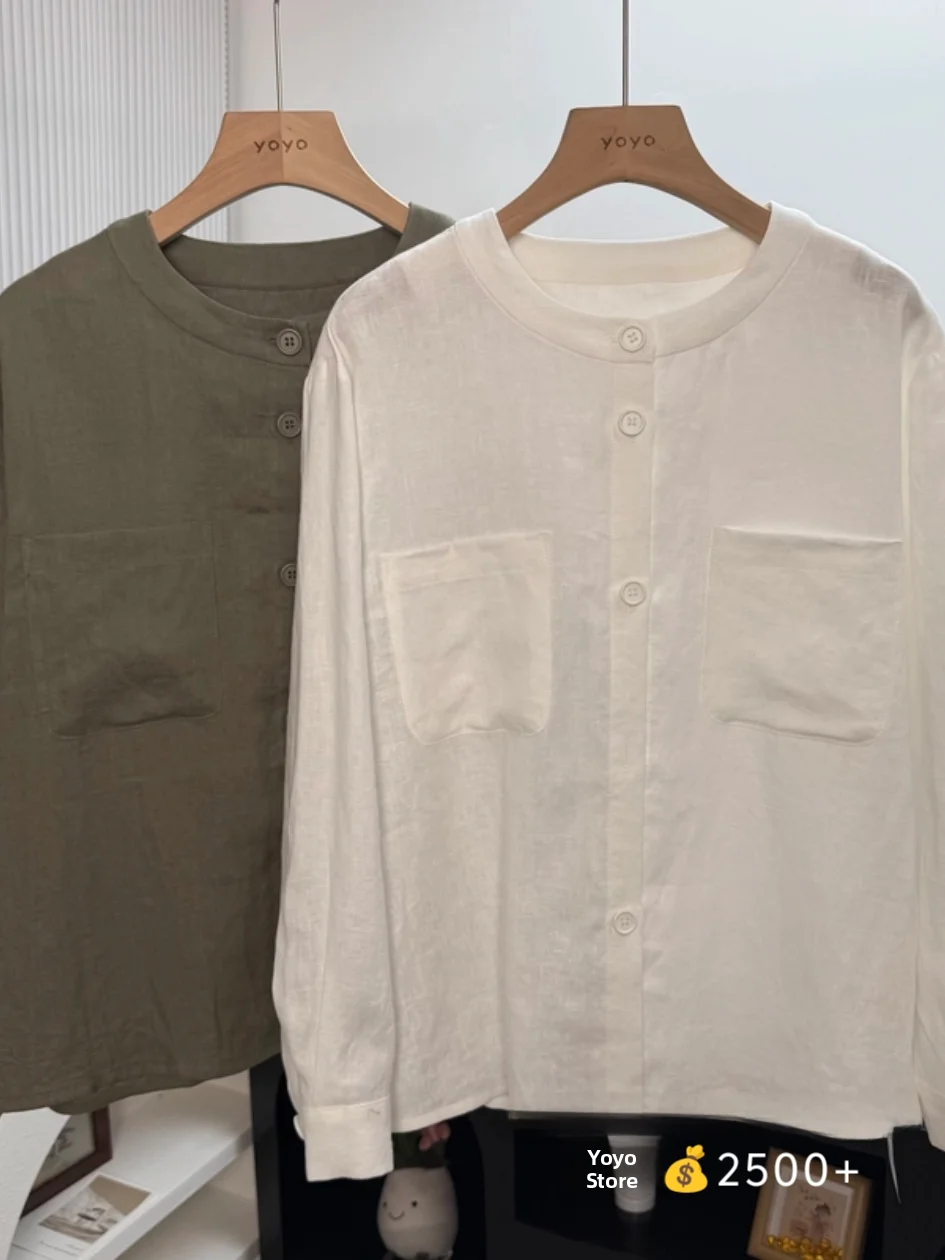 

Women's Linen Long Sve round Ne White irt Versatile Classic Sle Commute Friendly Breathable Comfortable Fit Casual S...