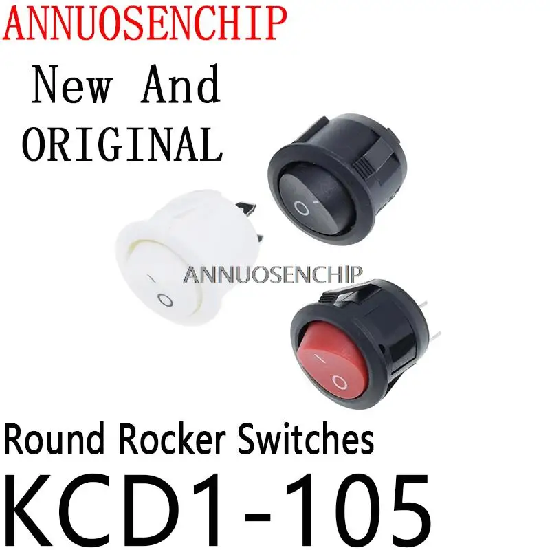 6PCS 20MM Diameter Round Rocker Switches Black Mini Round Black White Red 2 Pin ON-OFF Rocker Switch KCD1-105