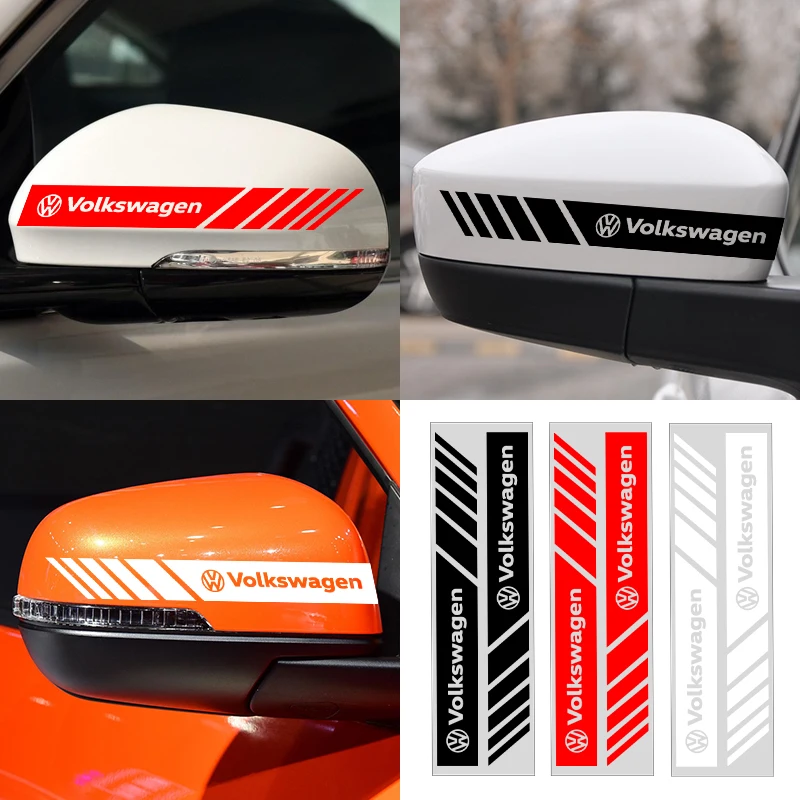 2 Adesivos 3D para Retrovisor Lateral de Carro com Emblema de Faixa Lateral para VW Polo Passat B5 B6 B7 T4 T5 Golf 4 5 6 Tiguan Jetta Gol