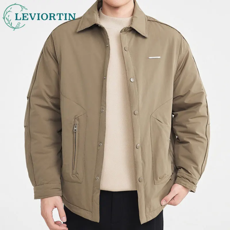 Winter New Men's Fashionable Simple Structure Split Cotton Jacket Loose Casual Versatile Collar Thickened Warm Cotton Jacket