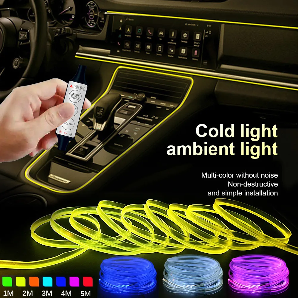1/2/3/4/5m Car Interior Ambient Light LED Strip 5V DIY Flexible EL Cold Light RGB Neon With USB Auto Decoration Atmosphere Lamp