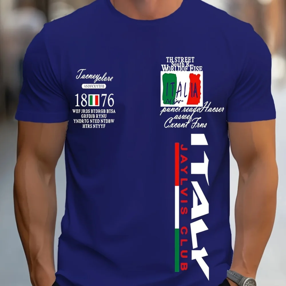 New Trendy Italy Style Men's Clothing Street Hipster Short Sleeve T-Shirts Plus Size Casual Sports Crew Neck Daily Men's Clothes