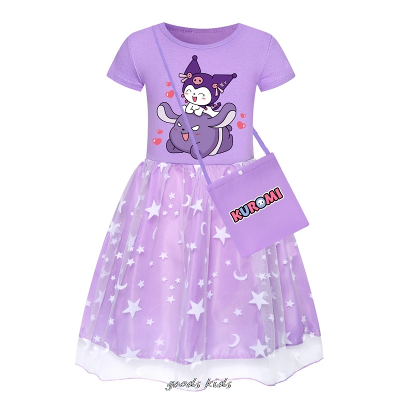 Summer Lovely Kuromi Melody Clothes Baby Girls Casual Dresses Toddler Girl Cartoon Dress And Bag Children's Princess Vestidos