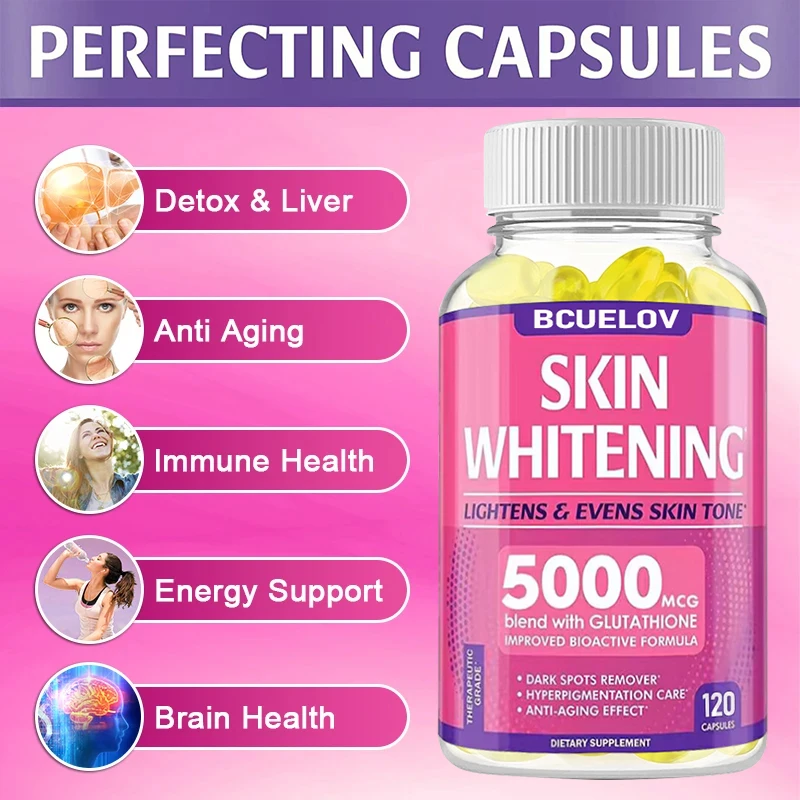 Bcuelov Glutathione Antioxidant Brightening, Natural Blend, Vegetable Capsules, Cold Extraction, Non-GMO