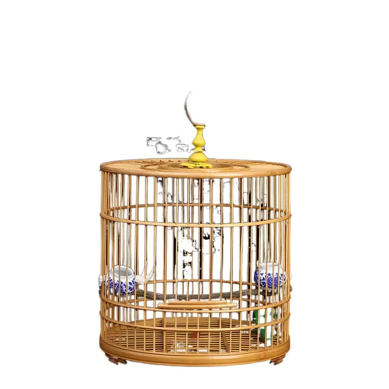 

Bamboo small round cage embroidered eye soybean pearl jade bird yellow bird cage 6/7/8 inch flat top bird cage
