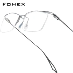 FONEX Titanium Glasses Frame Men Brand Design Semi-Rimless Square Eyeglasses Ultralight Japanese High-end Half-Rim Eyewear 98640