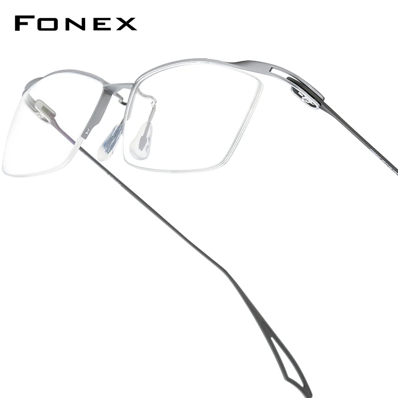 FONEX Titanium Glasses Frame Men Brand Design Semi-Rimless Square Eyeglasses Ultralight Japanese High-end Half-Rim Eyewear 98640