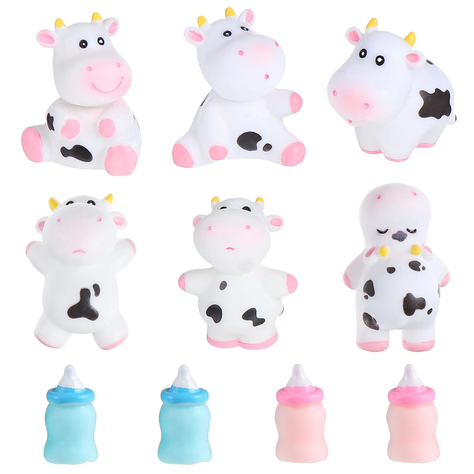 10Pcs Miniature Cows Resin Crafts for Garden Desk Shelf Decor Cute Bottle Ornaments Micro Landscape Adornment