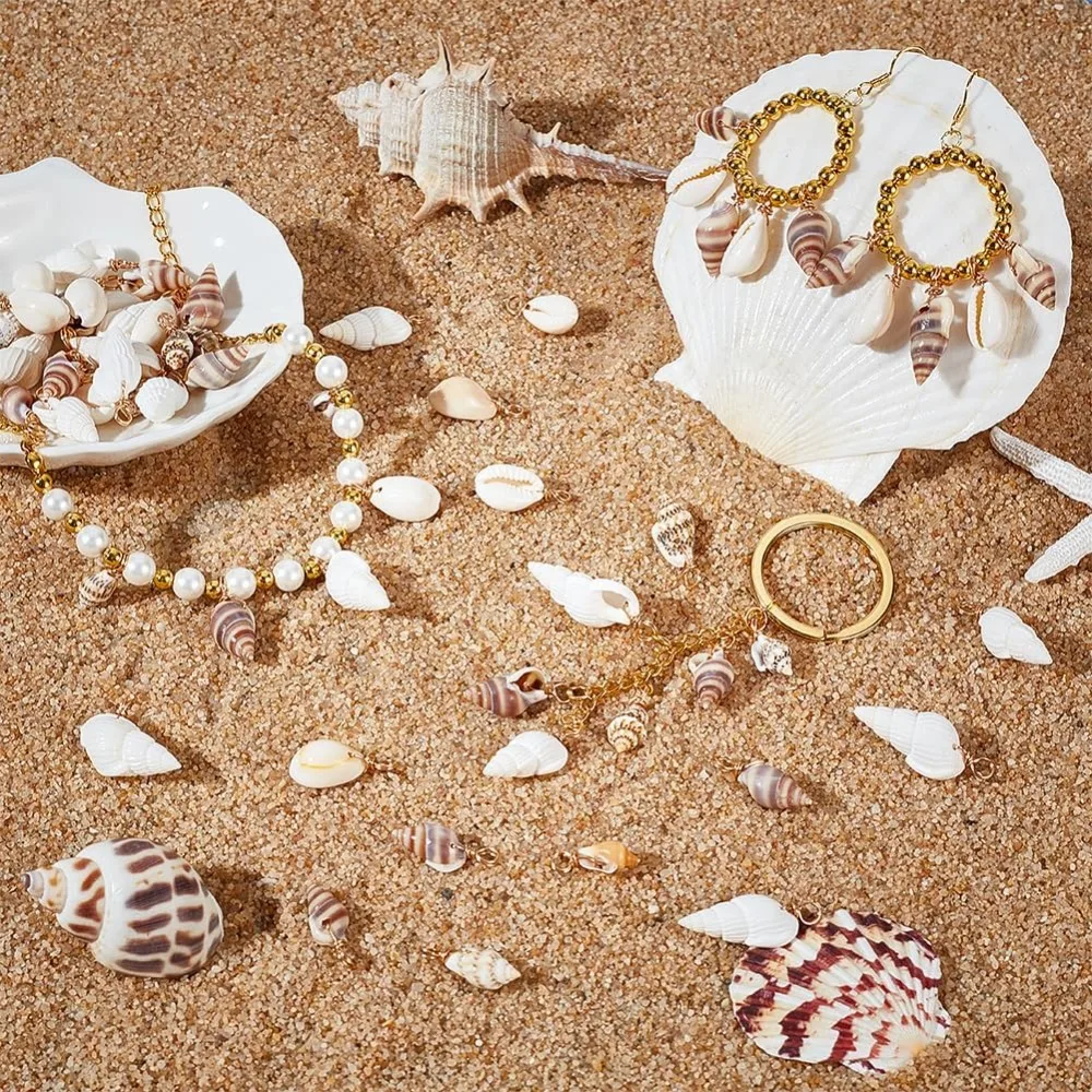 100 قطعة 4 أنماط قذيفة الطبيعية Charms المعلقات الصدف ربط ل قلادة سوار صنع المجوهرات محارة قذيفة موصلات عدة