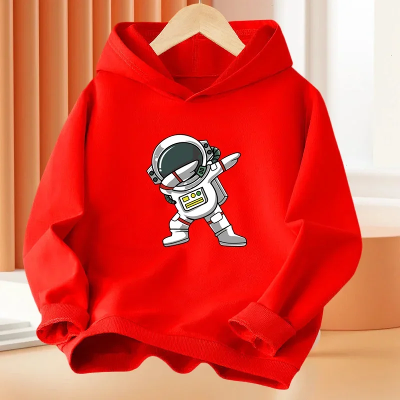 Spring Autumn Boys 2-14Year Cartoon Space Astronaut Fishing The Moon Long Sleeve Hoodie Children Funny Tops Kids Fashion Coat