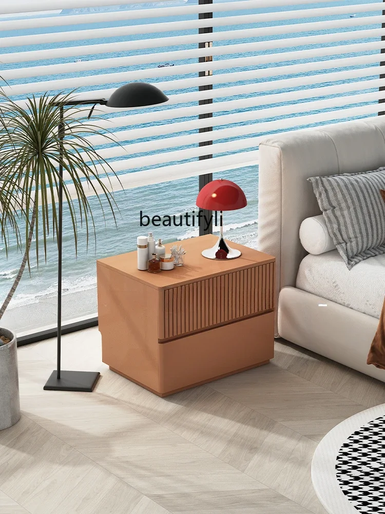 

French Cream Style Solid Wood Bedside Cabinet Home Master Bedroom Small Bedside Cabinet Wireless Charger Pink