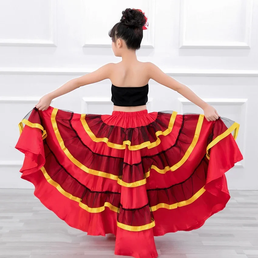 Gonna di Flamenco tradizionale spagnola in raso liscio Plus Size gonna altalena vestito stile zingaro principessa ragazze costumi di danza del ventre