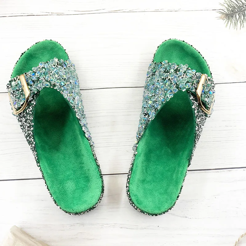 Fashion Ladies Slippers Rhinestone Bling Non-slip Sandals Summer Beach Female Slides