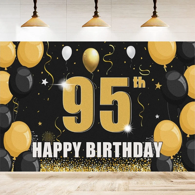 Photography Backdrop For Men Happy 95th Years Old Birthday Balloons Background Home Party Backdrop Wall Banner Decor Poster