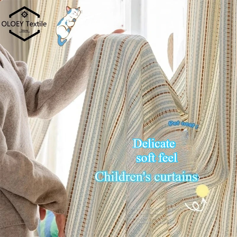 

Kids Blackout Curtains for Bedroom Boys Girls Room Striped Woven Luxury Living Room Modern High End Design
