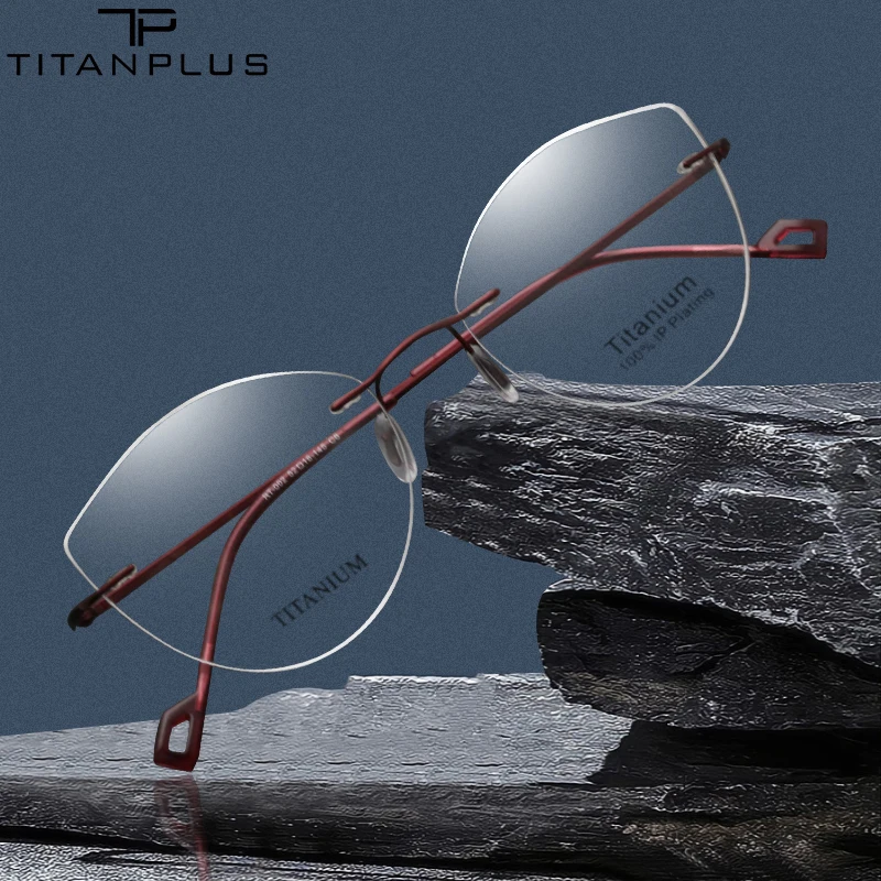 

TITANPLUS Pure Titanium Rimless Cat Eyes Optical Glasses Women Frameless Prescription Eyeglasses Frame Ultralight Myopia Eyewear