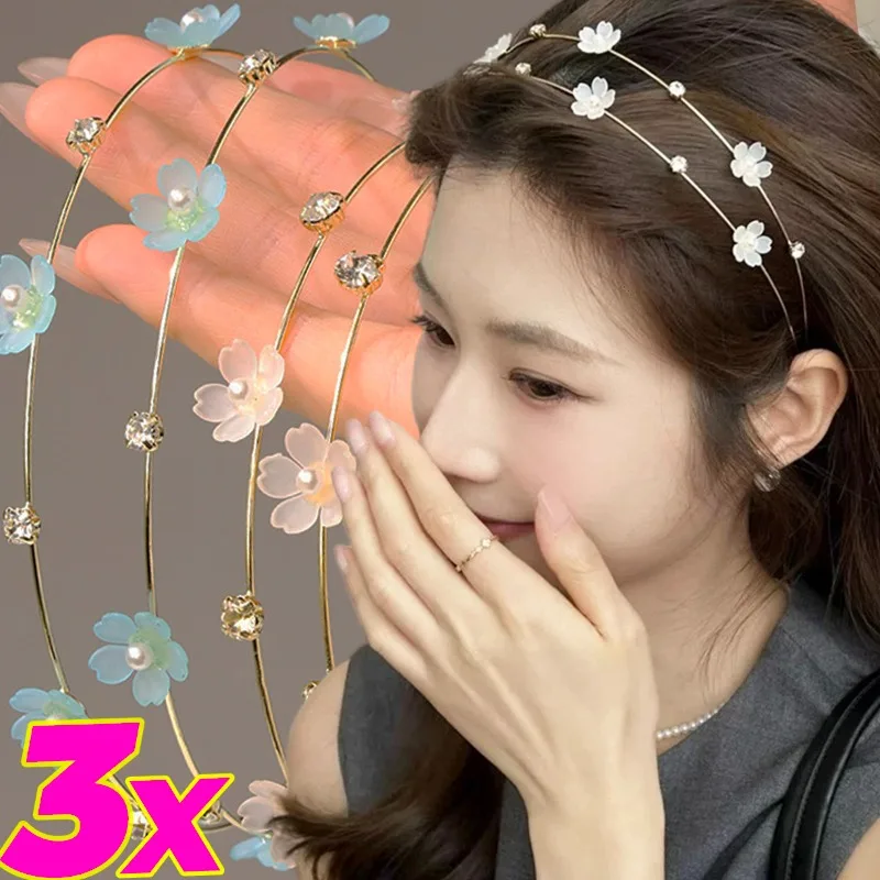 

1/3Pcs Double Layer Metal Flower Hairband Women Elegant Rhinestone Pearl Alloy Headband Girls Head Hoop Fashion Hair Accessories