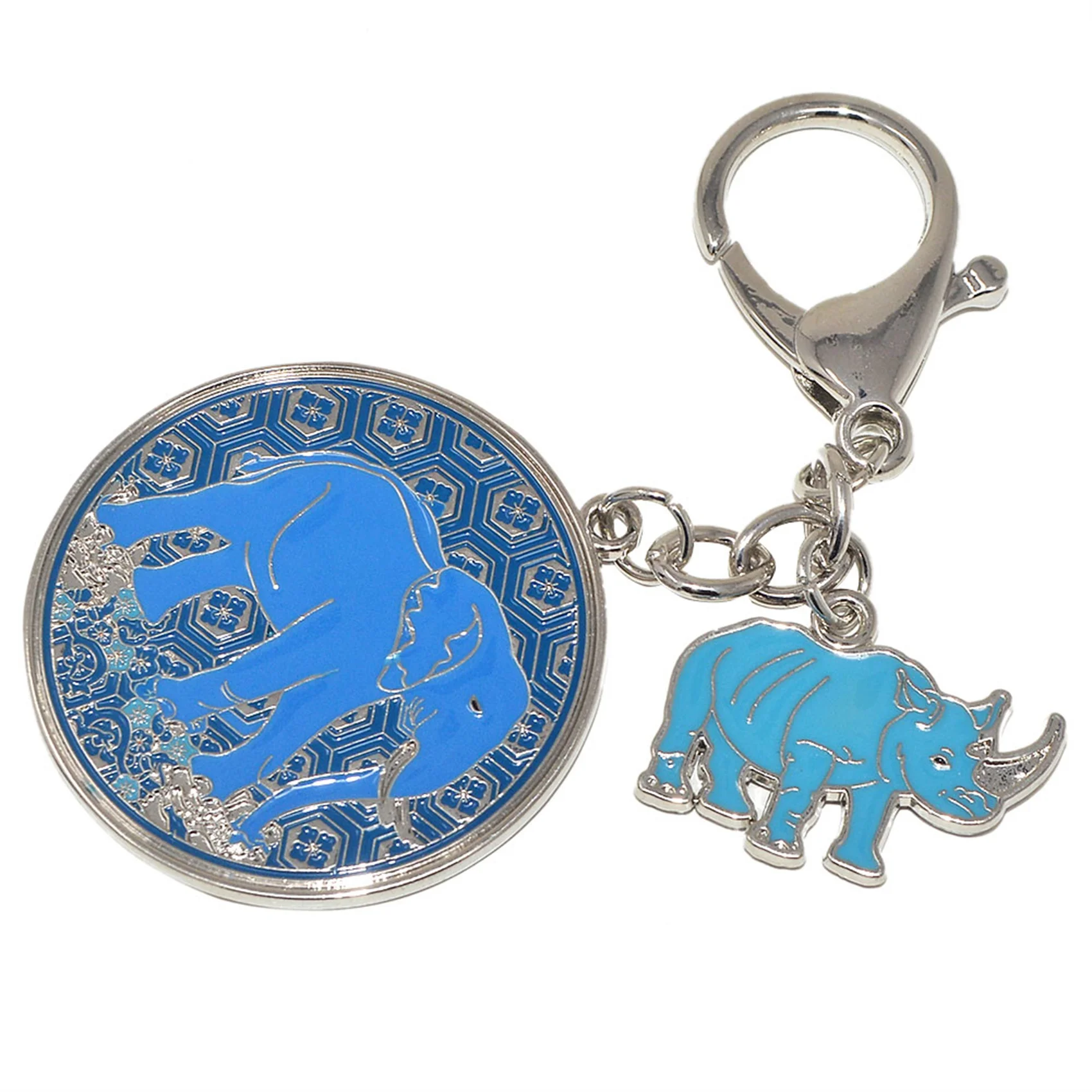 Feng Shui Anti Robbery Amulet with Blue Rhino&Elephant Keychain