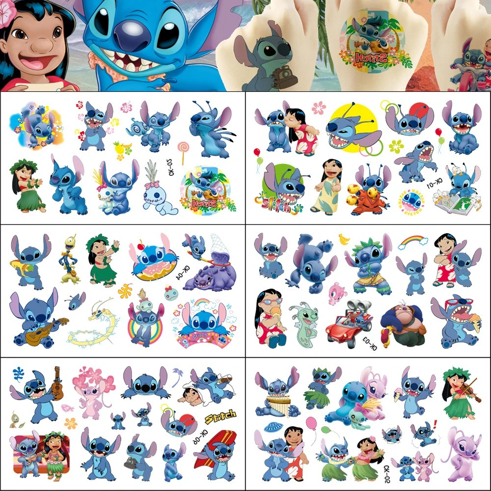 

6Pcs/Set Lilo & Stitch Tattoo Stickers Waterproof Cute Anime Sticker Cosplay Birthday Party Supplies Decoration Kids Gift