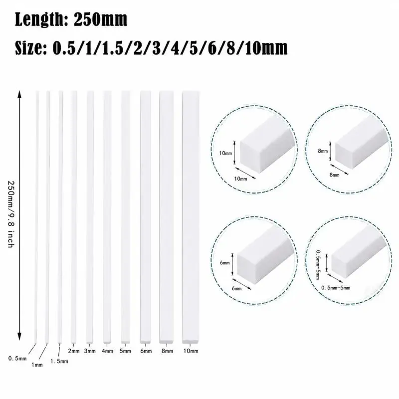 ABS White Square Plastic Rod Stick For Architecture Model Making Model Material DIY Accessories Cutting Supplies
