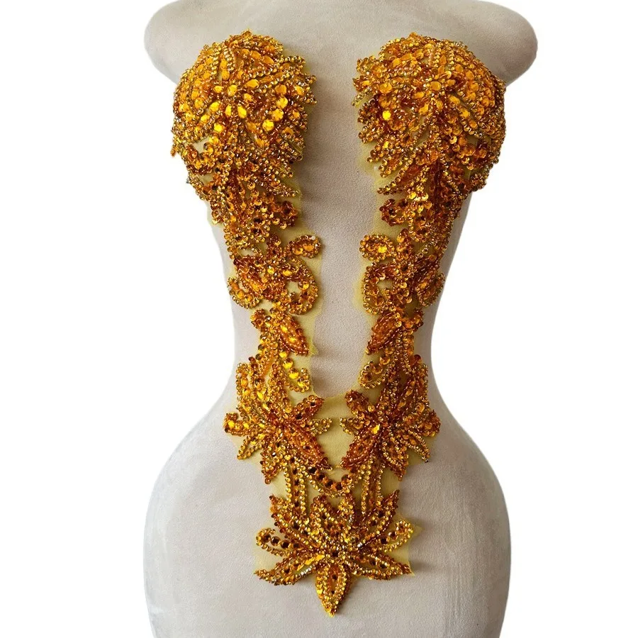 14 Color Handmade Beaded Crystal Diamond Decal Sexy Deep V  Neck Lace Apparel Accessories Luxury Decoration Evening Dress Fabric