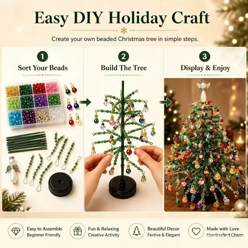 For DIY Beaded Christmas Tree Kit Colorful Glowing Xmas Tree Decoration Handmade Craft Holiday Ornament for Home Party Decor