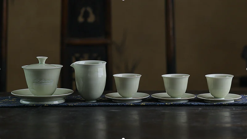 Landscape Yongjia Theme Victorian Classic Elegant Stoneware Reusable Tea Cup Set