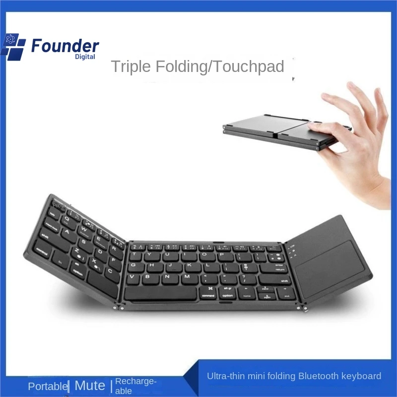 3C Founder Wireless Bluetooth Keyboard With Touch Upgraded Type-c Charging B033 Plus Triple Folding Bluetooth Keyboard Hot Sale