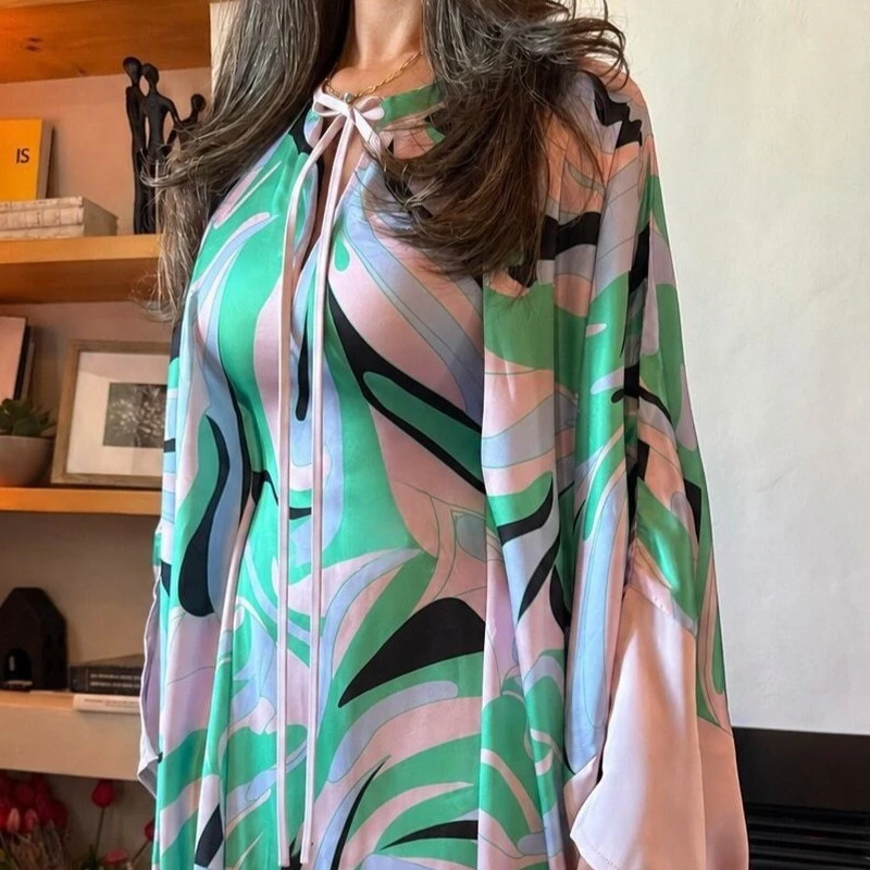 Autumn Vacation Women's Casual Geometric Print Long Sleeved Maxi Dress Holiday Loose Beach Evening Party Dresses Ladies Vestidos