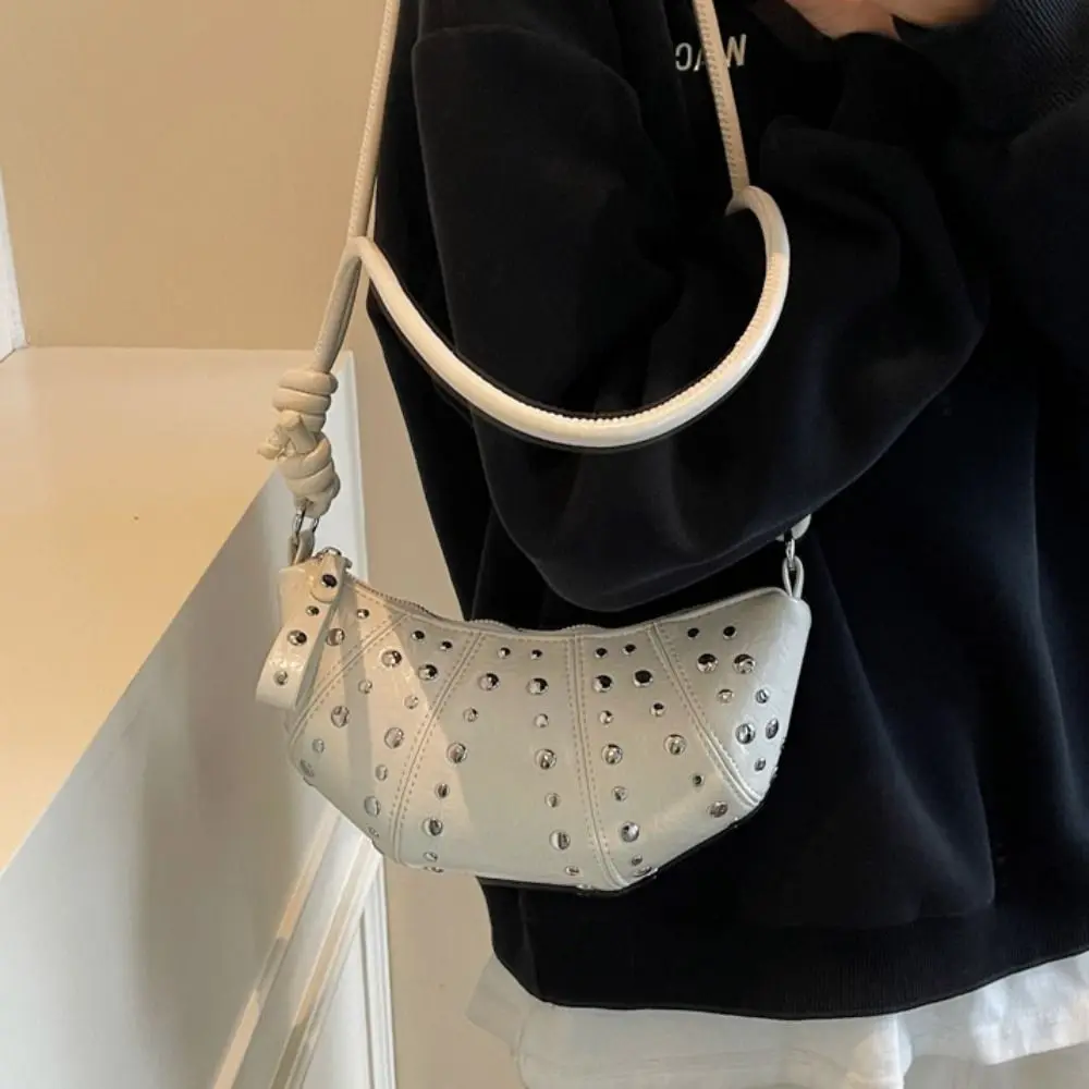 حقيبة كروسبودي حقيبة كتف كرواسون براون حزمة صغيرة المسامير بولي Dumplings حقيبة بلون الكورية نمط فاسق حقائب اليد سيدة #4