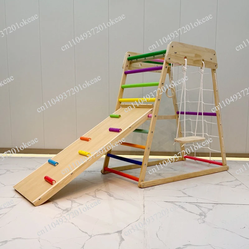 Solid wood climbing frame  indoor slide small paradise swing ring combination