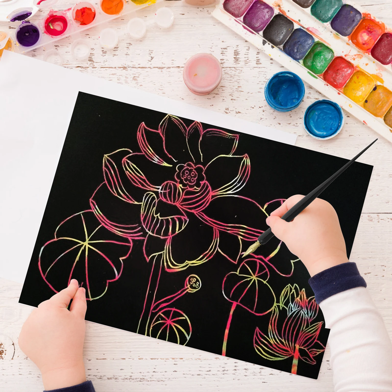 

Children's Scratch Paint Brush Coloring Paper Art Party Favors Sketch Tools Drawing for Kids Scratcher Painting Supplies Adults