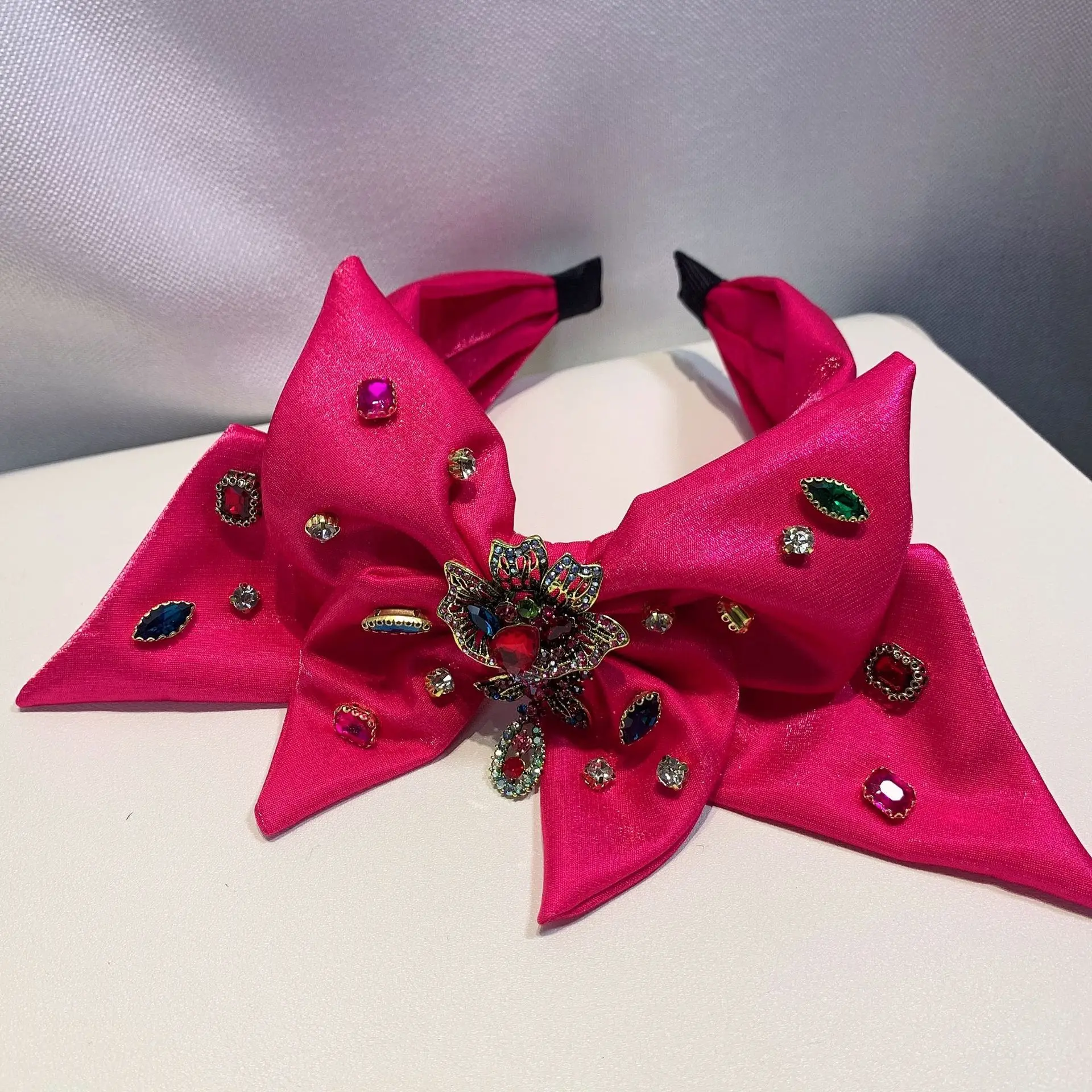 Oversized Bow Knot Headband 2024 New Hair Accessories For Women Crystal Hairband Black Green Pink Rosy Head Band Wholesale Gifts