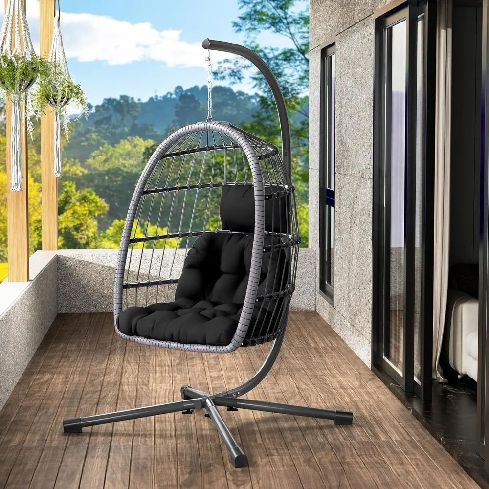 

Egg Chair with Stand,Patio Rattan Wicker Hanging Swing Egg Chair Hammock Chair for Bedroom Porch Garden,Thickened Alumi