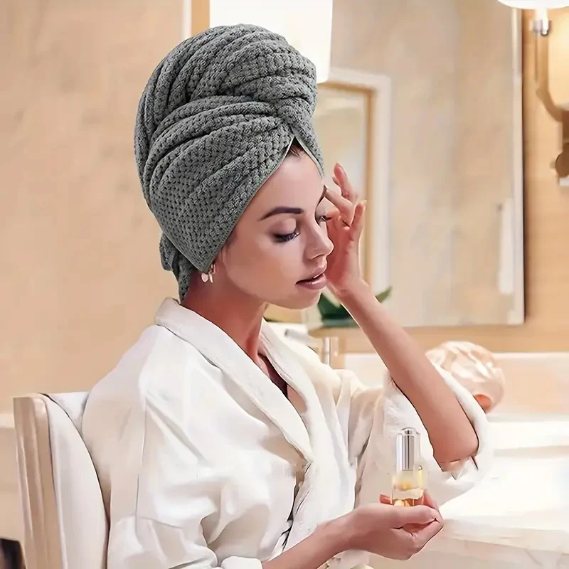 1pc Extra Large Hair Towel 63x105cm, Microfiber Hair Drying Wrap with Elastic Band, Super Absorbent Quick-Dry for Bath Swim Spa