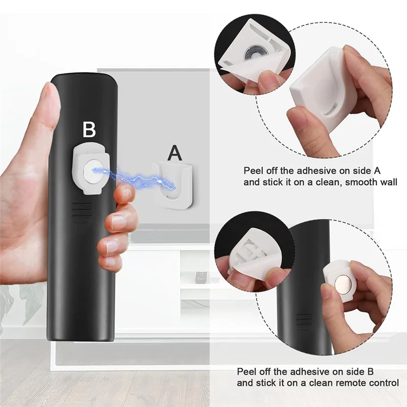 AY03-8Pcs Magnetic Remote Control Holder, Self-Adhesive White Remote Holder Wall Mount Slot Design Remote Control Mount