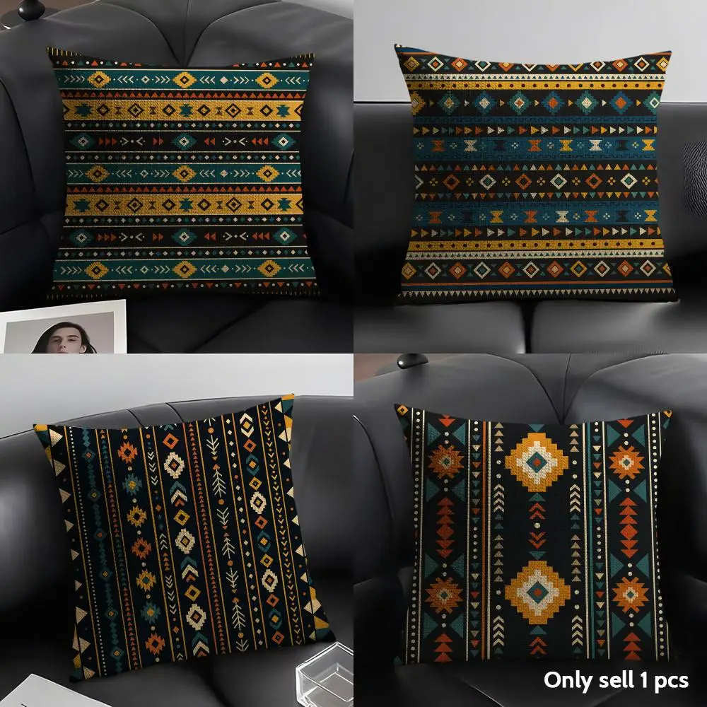 

Brown Bohemian Cushion Cover Organic Linen Soft Double-Sided Printing Breathable Pillow Case Gift for Home Decor